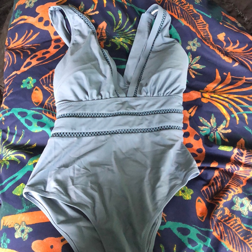 Blue one piece bathing suit